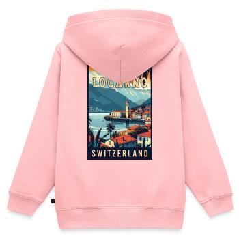 Tranquillité à Locarno - Suisse - Sweat Premium à capuche zippé enfant bio - rose - Dos - AI Model Kid Female (0cm)