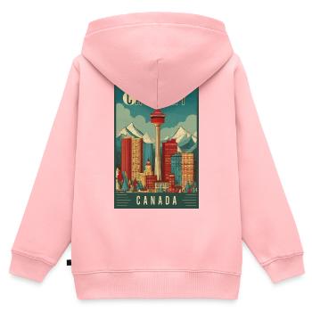 Découvrez la scène urbaine pittoresque de Calgary au Canada - Sweat Premium à capuche zippé enfant bio - rose - Dos - AI Model Kid Female (0cm)