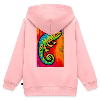 caméléon - Sweat Premium à capuche zippé enfant bio - rose - Dos - AI Model Kid Female (0cm)