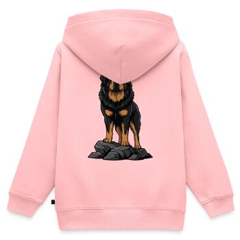 Tibetischer Mastiffhund auf Felsenporträt Schwarzes Feuer - Kinder Premium Organic Zip Hoodie - Rosa - Hinten - AI Model Kid Female (0cm)