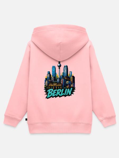 Berliner Skyline Bild - Kinder Premium Organic Zip Hoodie - Rosa