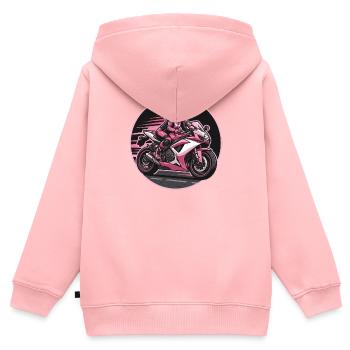 Un pilote rose sur une moto sportive - Sweat Premium à capuche zippé enfant bio - rose - Dos - AI Model Kid Female (0cm)
