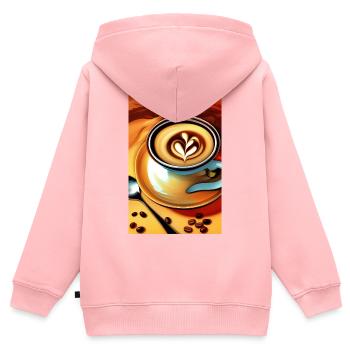 Café, grains de café - Sweat Premium à capuche zippé enfant bio - rose - Dos - AI Model Kid Female (0cm)