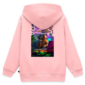 Und heute riskier ich einen Blick Faultier im Büro - Kinder Premium Organic Zip Hoodie - Rosa - Hinten - AI Model Kid Female (0cm)