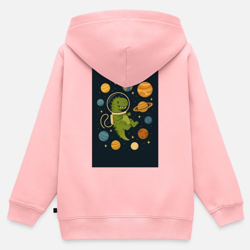 Dino dans l’espace - Sweat Premium à capuche zippé enfant bio - rose