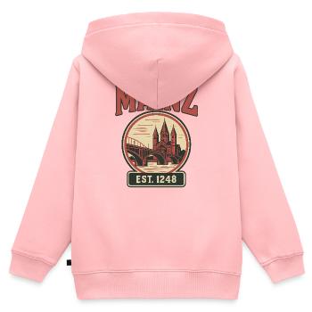 Mainz Skyline-Vintage Stadt Design - Kinder Premium Organic Zip Hoodie - Rosa - Hinten - AI Model Kid Female (0cm)