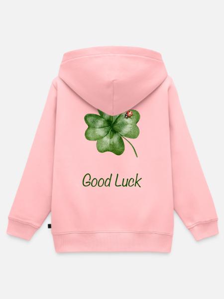 Good Luck – Kleeblatt mit Marienkäfer - Kinder Premium Organic Zip Hoodie - Rosa