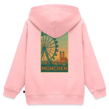 Silhouette de la grande roue historique de Munich - Sweat Premium à capuche zippé enfant bio - rose - Dos - AI Model Kid Female (0cm)