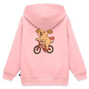 Verspielter Hund auf Fahrrad - Kinder Premium Organic Zip Hoodie - Rosa - Hinten - AI Model Kid Female (0cm)