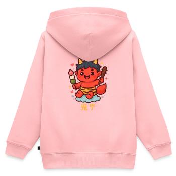 Oni doux avec dango et bâton - Sweat Premium à capuche zippé enfant bio - rose - Dos - AI Model Kid Female (0cm)