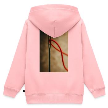 Faden durch das Nadelöhr - Kinder Premium Organic Zip Hoodie - Rosa - Hinten - AI Model Kid Female (0cm)