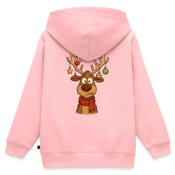 Cerf Rudolph Joyeux Noël doux - Sweat Premium à capuche zippé enfant bio - rose - Dos - AI Model Kid Female (0cm)
