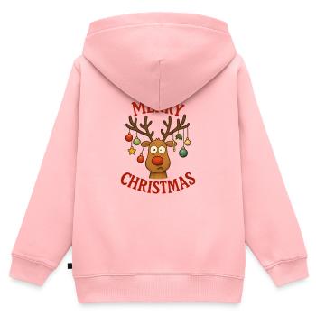 Cerf Rudolph Joyeux Noël doux - Sweat Premium à capuche zippé enfant bio - rose - Dos - AI Model Kid Female (0cm)