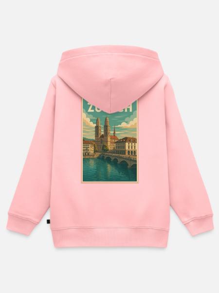Zürich Retro-Stadtansicht - Kinder Premium Organic Zip Hoodie - Rosa