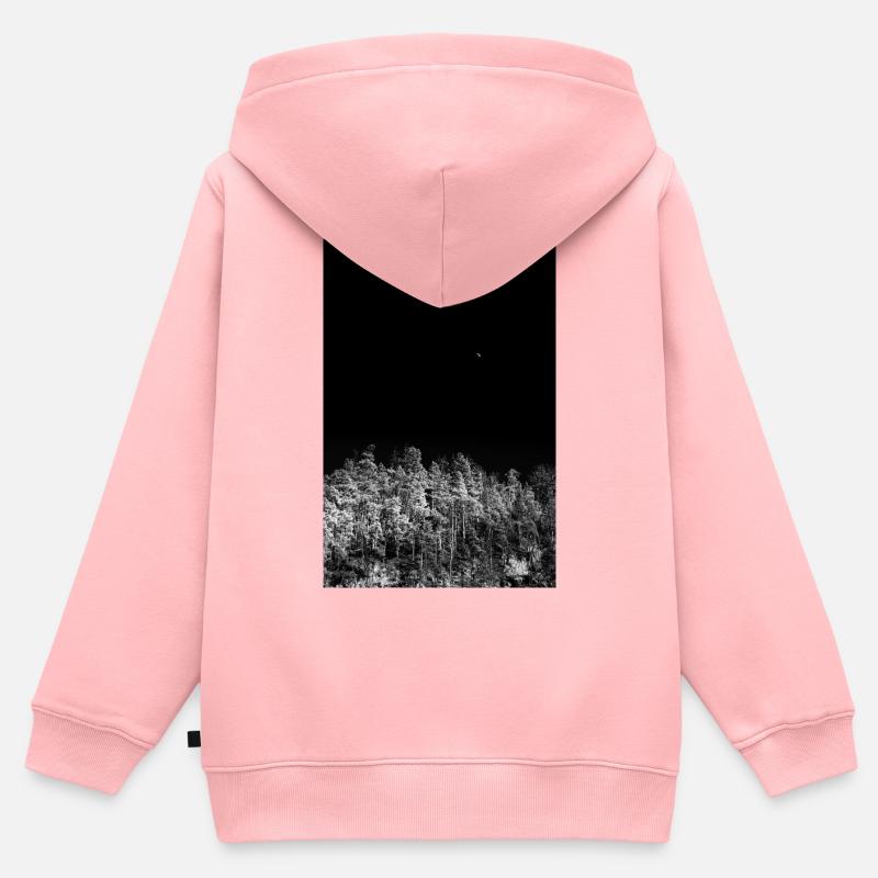 Forêt nocturne en tons monochromes - Sweat Premium à capuche zippé enfant bio - rose