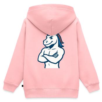 Mascotte licorne confiante Design athlétique fort - Sweat Premium à capuche zippé enfant bio - rose - Dos - AI Model Kid Female (0cm)