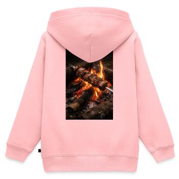 Flammen Spieß am Lagerfeuer - Kinder Premium Organic Zip Hoodie - Rosa - Hinten - AI Model Kid Female (0cm)