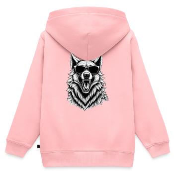 lachender Wolf mit Sonnenbrille - Kinder Premium Organic Zip Hoodie - Rosa - Hinten - AI Model Kid Female (0cm)