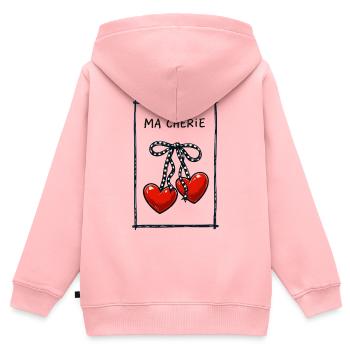 Ma Chérie – Süße Herz Kirschen Illustration - Kinder Premium Organic Zip Hoodie - Rosa - Hinten - AI Model Kid Female (0cm)
