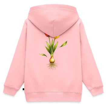 Zwei Tulpen mit sichtbarer Zwiebel und Wurzeln - Kinder Premium Organic Zip Hoodie - Rosa - Hinten - AI Model Kid Female (0cm)
