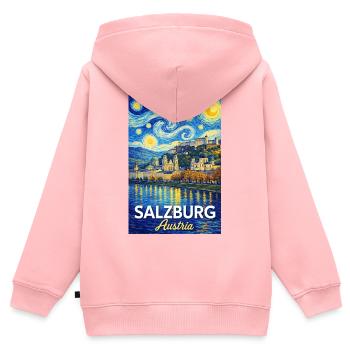 Salzburg, Österreich - Kinder Premium Organic Zip Hoodie - Rosa - Hinten - AI Model Kid Female (0cm)