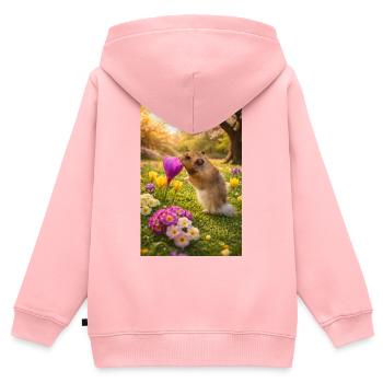 Chico11: Frühlingsanfang mit Blume 2026 - Kinder Premium Organic Zip Hoodie - Rosa - Hinten - AI Model Kid Female (0cm)