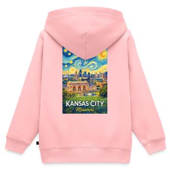 Kansas City, Missouri - Sweat Premium à capuche zippé enfant bio - rose - Dos - AI Model Kid Female (0cm)
