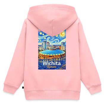 Wichita, Kansas - Sweat Premium à capuche zippé enfant bio - rose - Dos - AI Model Kid Female (0cm)