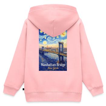 Le pont de Manhattan dans le style tourbillon d’étoiles - Sweat Premium à capuche zippé enfant bio - rose - Dos - AI Model Kid Female (0cm)