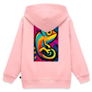 Chamäleon - Kinder Premium Organic Zip Hoodie - Rosa - Hinten - AI Model Kid Female (0cm)