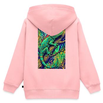 Gecko - Sweat Premium à capuche zippé enfant bio - rose - Dos - AI Model Kid Female (0cm)