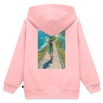 Coastal Crest Longboarder - Kinder Premium Organic Zip Hoodie - Rosa - Hinten - AI Model Kid Female (0cm)