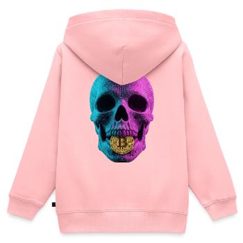 Bitcoin Skull Wireframe Design Cyan Magenta - Kinder Premium Organic Zip Hoodie - Rosa - Hinten - AI Model Kid Female (0cm)