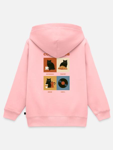 Black Cat Coffee Club Panels - Kinder Premium Organic Zip Hoodie - Rosa