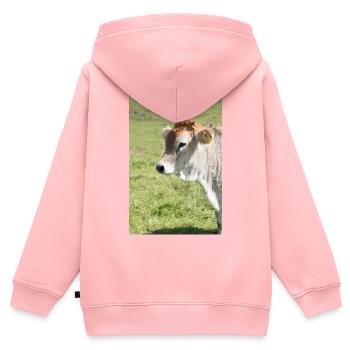 Kuh im sonnigen Weidegrün - Kinder Premium Organic Zip Hoodie - Rosa - Hinten - AI Model Kid Female (0cm)