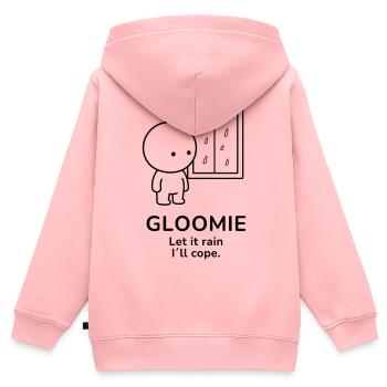 Gloomie – Let It Rain | Cozy Rainy Day Mood - Kinder Premium Organic Zip Hoodie - Rosa - Hinten - AI Model Kid Female (0cm)