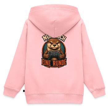 NUR NOCH EINE RUNDE – Biber mit Controller - Kinder Premium Organic Zip Hoodie - Rosa - Hinten - AI Model Kid Female (0cm)
