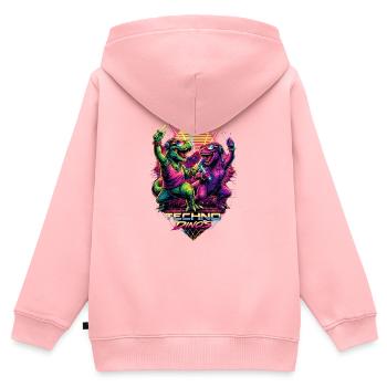 Techno Dinos – Bass aus der Urzeit - Kinder Premium Organic Zip Hoodie - Rosa - Hinten - AI Model Kid Female (0cm)