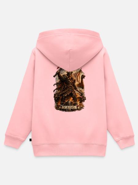 Wilder Wikingerkrieger im Feuerlichtbanner - Kinder Premium Organic Zip Hoodie - Rosa