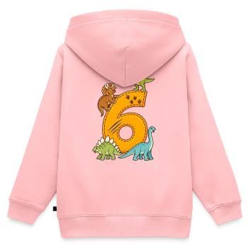 Dinosaure du 6e anniversaire – Dino Kids - Sweat Premium à capuche zippé enfant bio - rose - Dos - AI Model Kid Female (0cm)