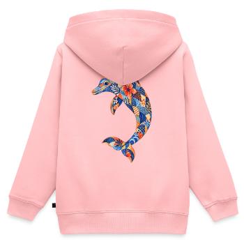 Patchwork-Delfin mit Blumenkraft - Kinder Premium Organic Zip Hoodie - Rosa - Hinten - AI Model Kid Female (0cm)