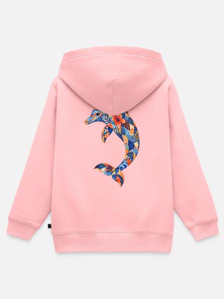 Patchwork-Delfin mit Blumenkraft - Kinder Premium Organic Zip Hoodie - Rosa