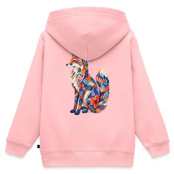 Patchwork Fuchs Blumenmuster - Kinder Premium Organic Zip Hoodie - Rosa - Hinten - AI Model Kid Female (0cm)