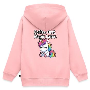 Erst Kaffee, Magie und später Einhorn - Kinder Premium Organic Zip Hoodie - Rosa - Hinten - AI Model Kid Female (0cm)