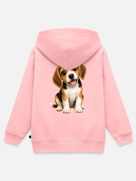 Süßer Beagle Welpe Hund Cartoon - Kinder Premium Organic Zip Hoodie - Rosa
