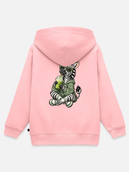Süßes Zebra mit Matcha Latte - Kinder Premium Organic Zip Hoodie - Rosa