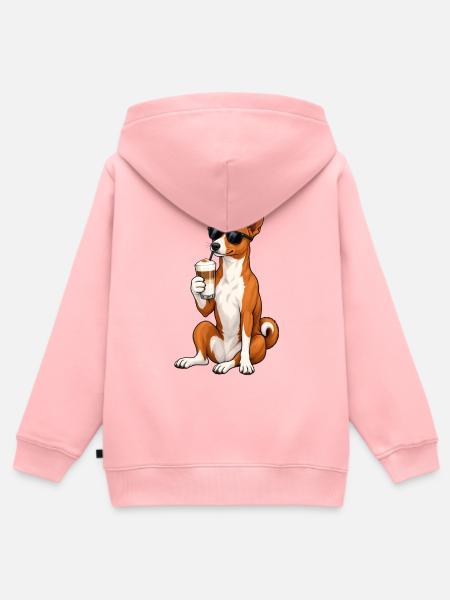 Basenji mit Latte Macchiato - Kinder Premium Organic Zip Hoodie - Rosa