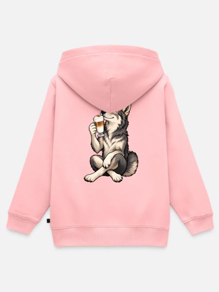 Wolfshund mit Latte Macchiato - Kinder Premium Organic Zip Hoodie - Rosa