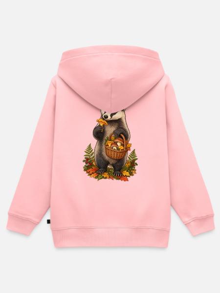 Dachs beim Pilzesammeln - Kinder Premium Organic Zip Hoodie - Rosa