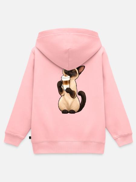 Siamkatze mit Latte Macchiato – Kaffee & Katze - Kinder Premium Organic Zip Hoodie - Rosa